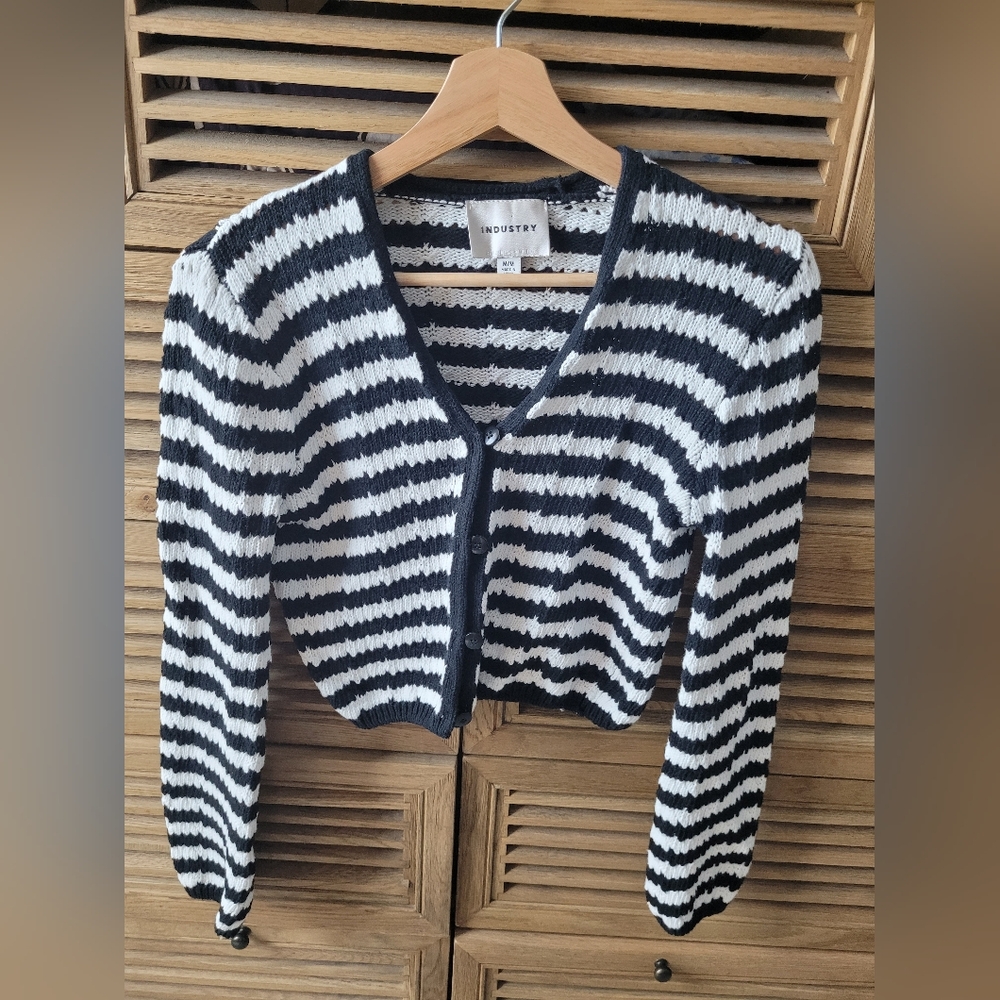 Industry Republic Black And White Striped Cardigan Sweater